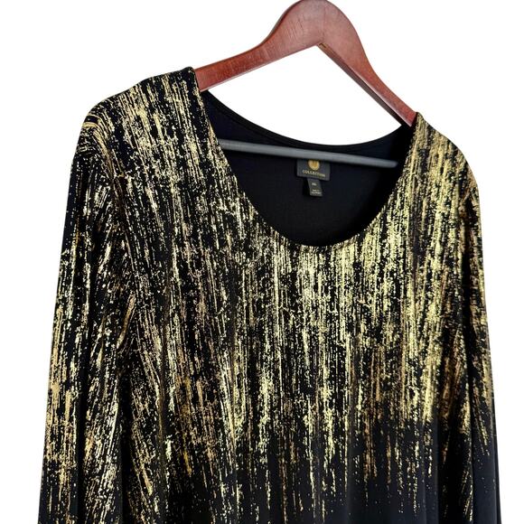 JM Collection Plus Size XXL 2X Gold Sparkly Black Formal Blouse Shirt Top Dinner - Picture 3 of 8